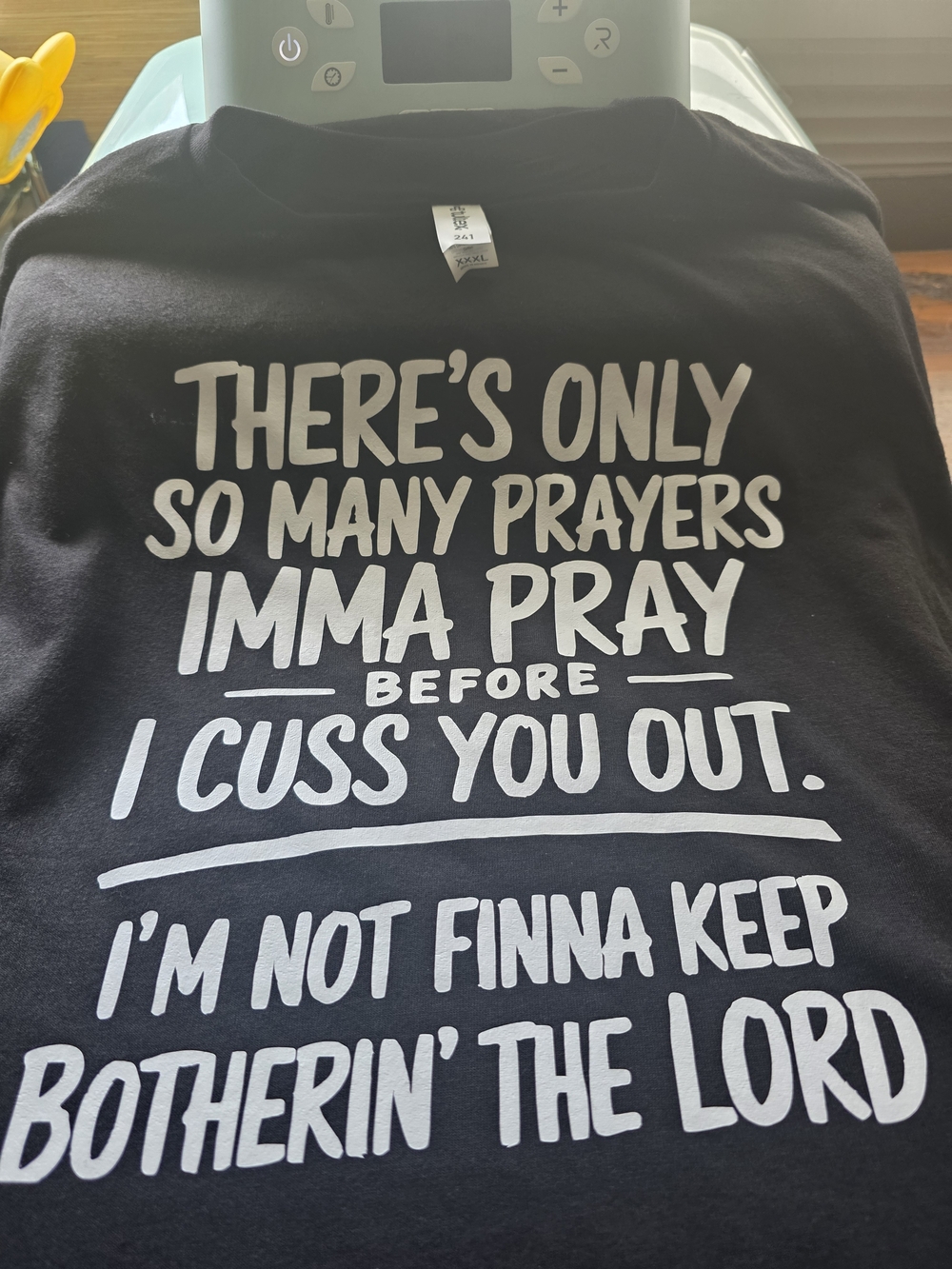 Gildan Black Short Sleeve Tee with White Bold Prayer Text